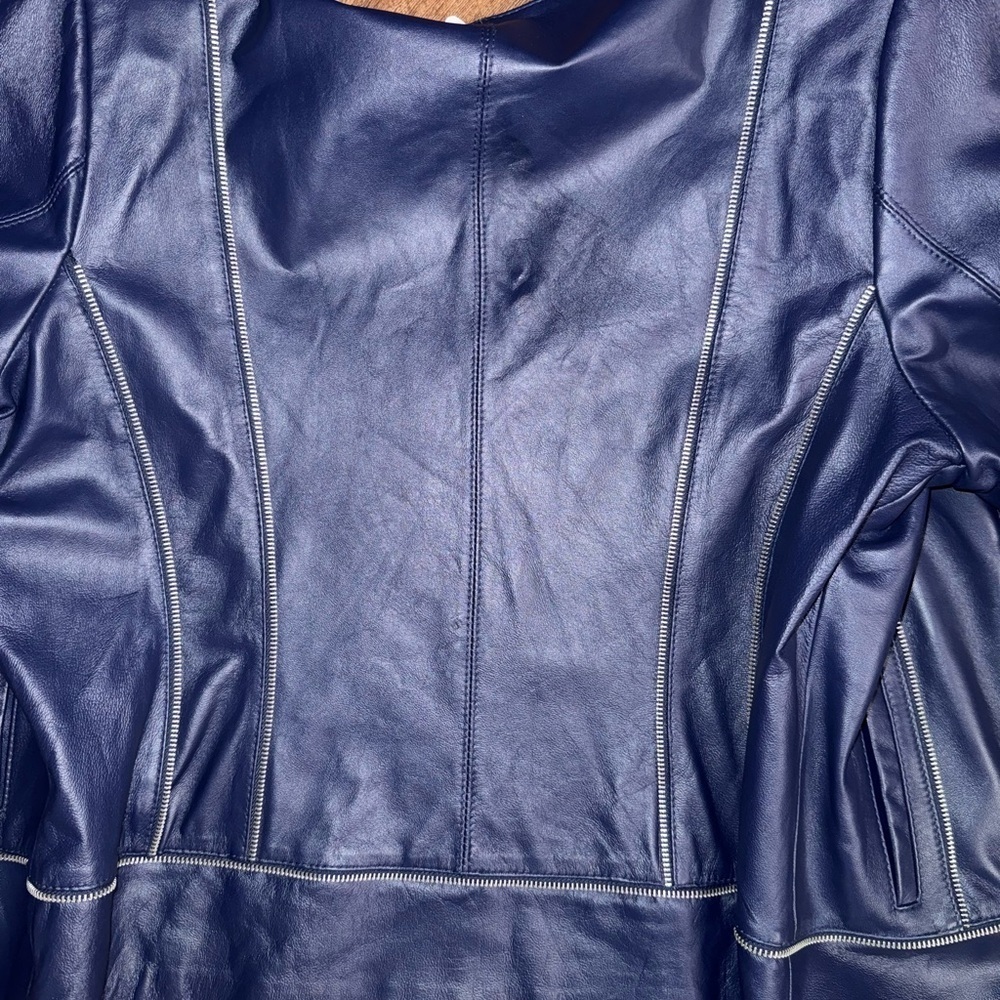 Elegant Women's Indigo Leather Jacket - Picture 8 of 12